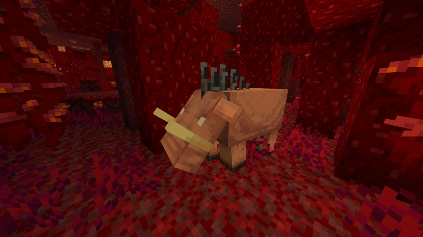 Hoglin in the Crimson Forest in the Nether in Minecraft