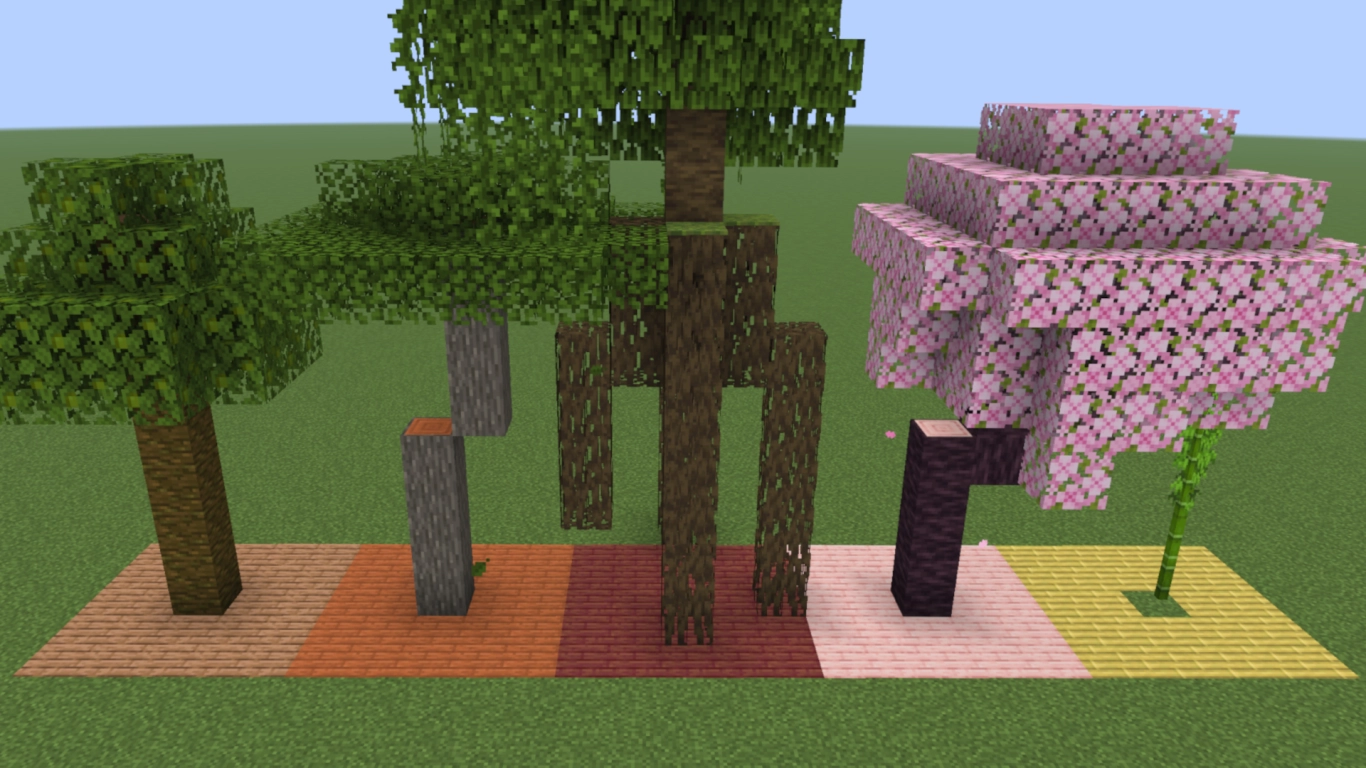 Minecraft exotische Holzarten Dschungel Tropenholz Akazie Mangrove Kirsche Bambus mit Fundorten und Setzlingen