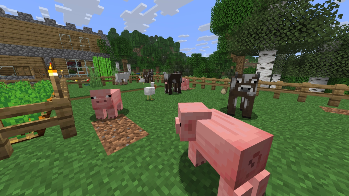 Minecraft animal farm with cows, pigs, sheep and chickens for meat and drops