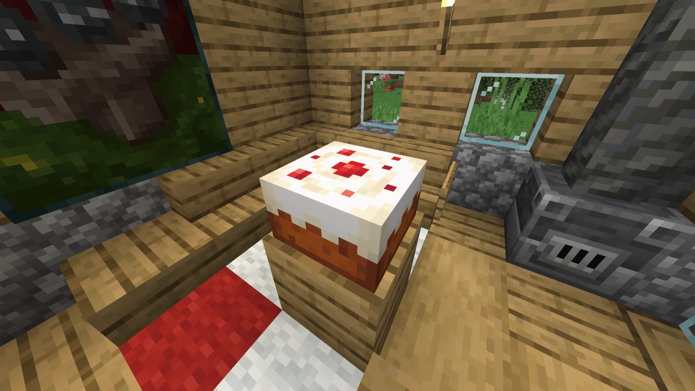 Minecraft sweet foods: cake, pumpkin pie and cookies on a table