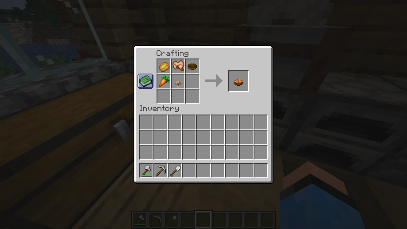 Minecraft soups: Mushroom Stew, Beetroot Soup and Rabbit Stew in bowls