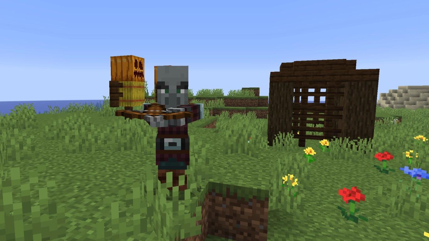 Minecraft Pillager mit Armbrust in der Nähe eines Außenpostens