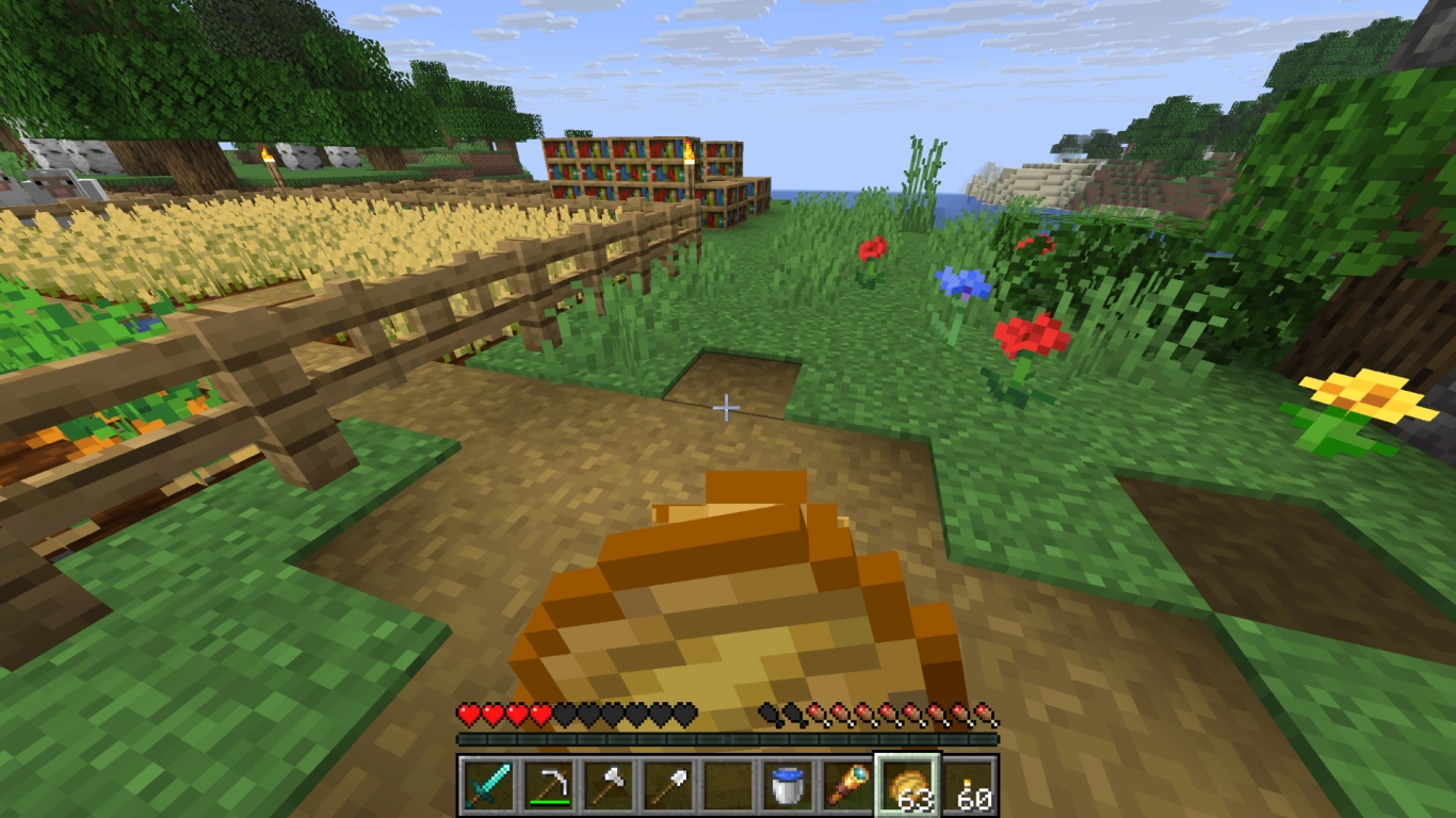 Voorraad voedsel zoals vlees, brood en aardappelen in Minecraft