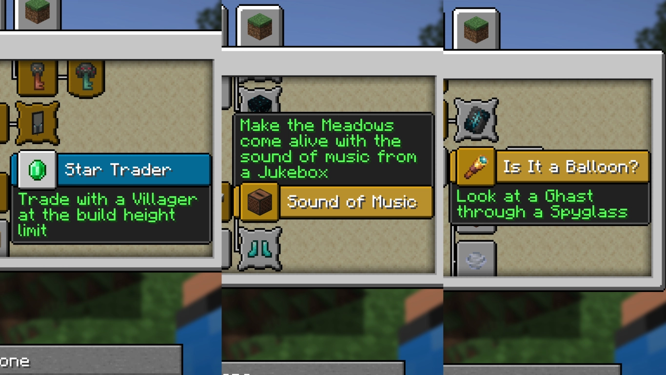 Adventure advancements in Minecraft exploration biomes combat
