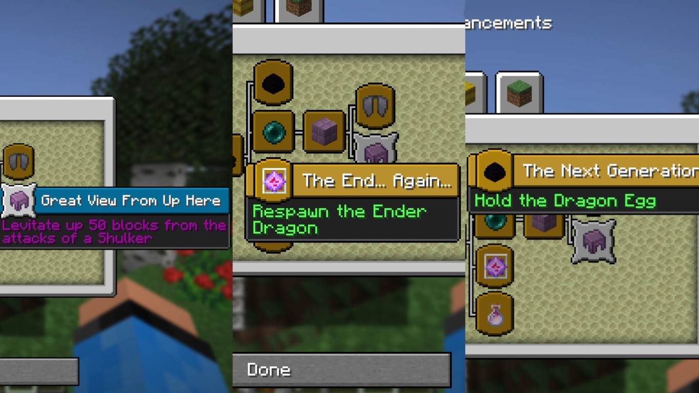Advancements in the End Ender Dragon End Cities Elytra and Shulker