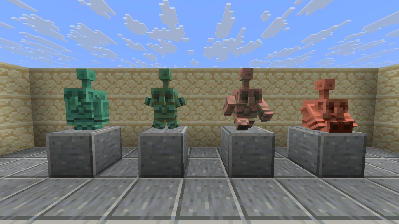 Statua del golem di rame, ossidazione e pose in Minecraft