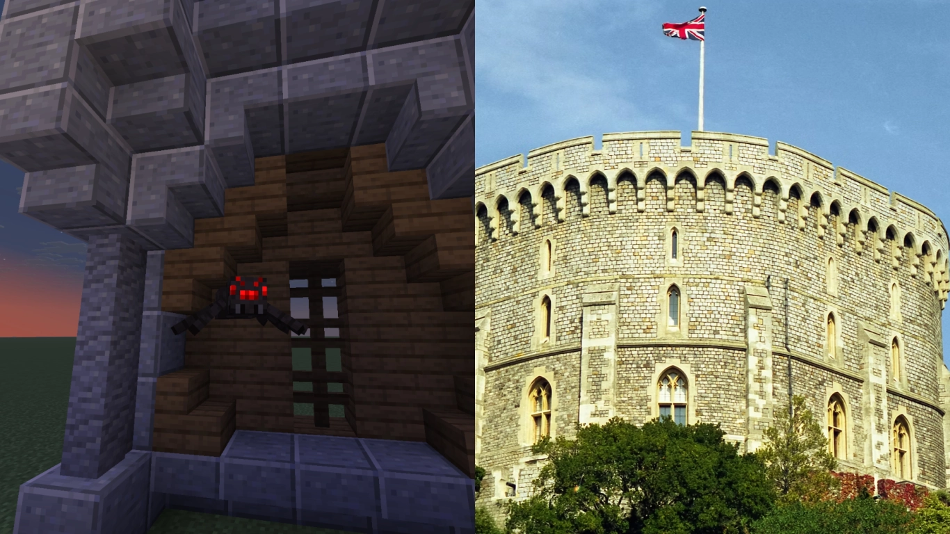 Muro di Minecraft con sporgenza che ferma i ragni arrampicatori