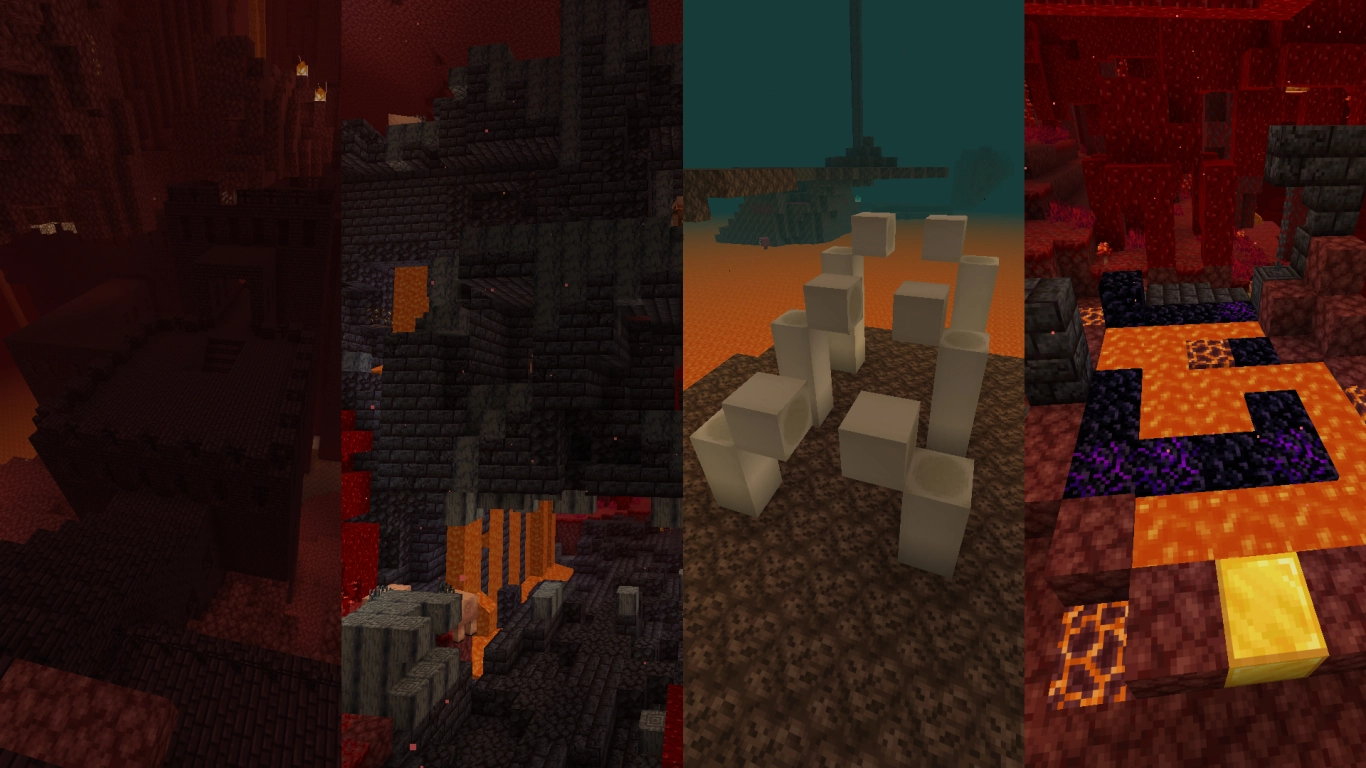 Nether-strukturer: bastionsruiner, Nether-fæstninger, portalruiner og Nether-fossiler i Minecraft