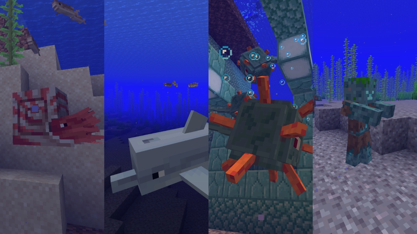 Vida marinha no Minecraft: golfinhos, peixes, Nautilus e lulas no oceano