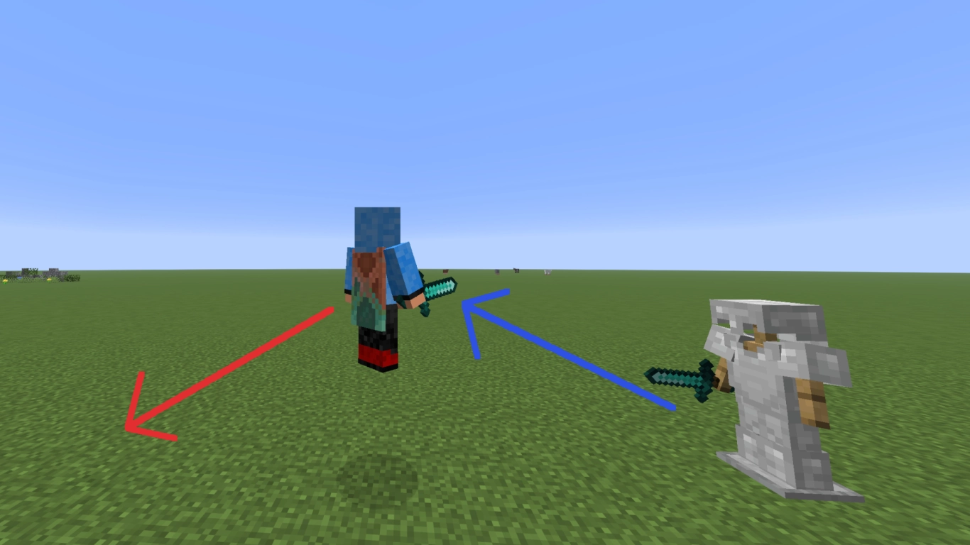 Minecraft PvP Knockback im Sprung mit Pfeilen für Angriff und Rückstoßrichtung