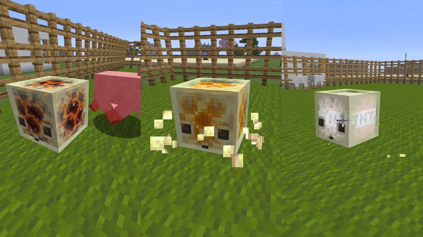 Propriedades especiais do Cubo de Enxofre com pedra, mel, areia das almas, bloco de magma e TNT no Minecraft