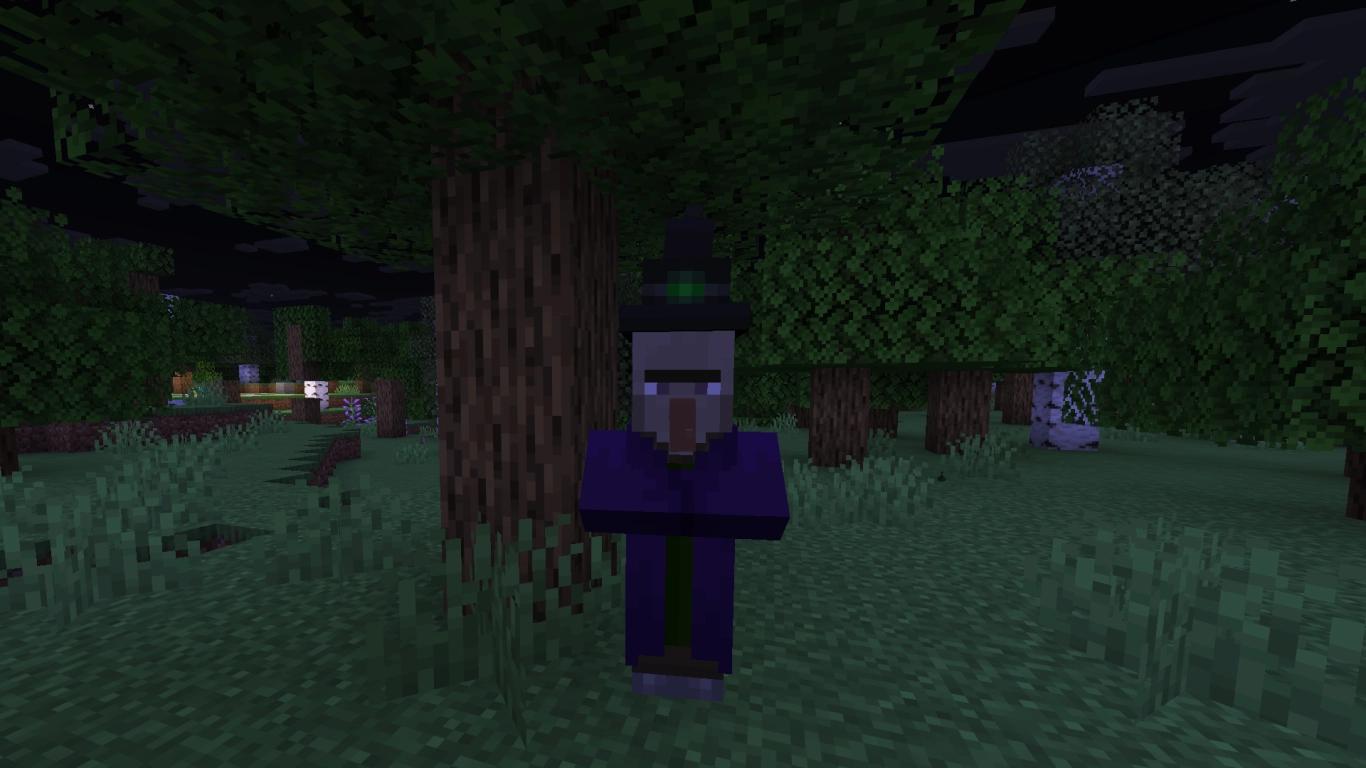 Strega di Minecraft che lancia una pozione contro il giocatore durante lo scontro