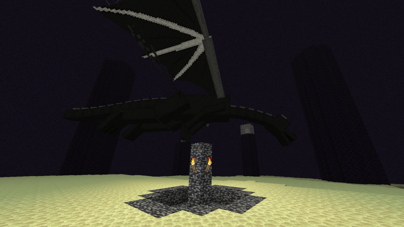 Drago dell’End di Minecraft che sorvola il portale nell’End