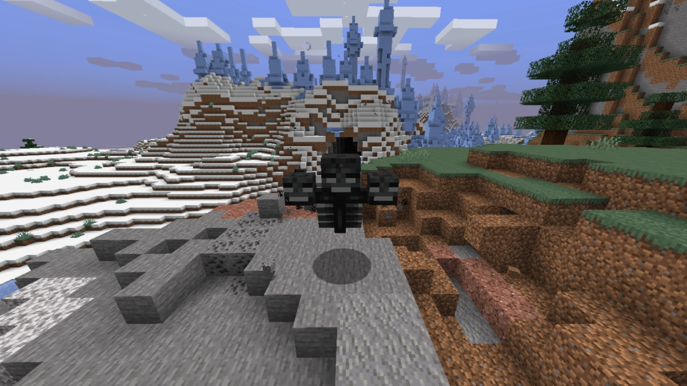 Wither di Minecraft che fluttua e spara teschi-proiettile in una grotta