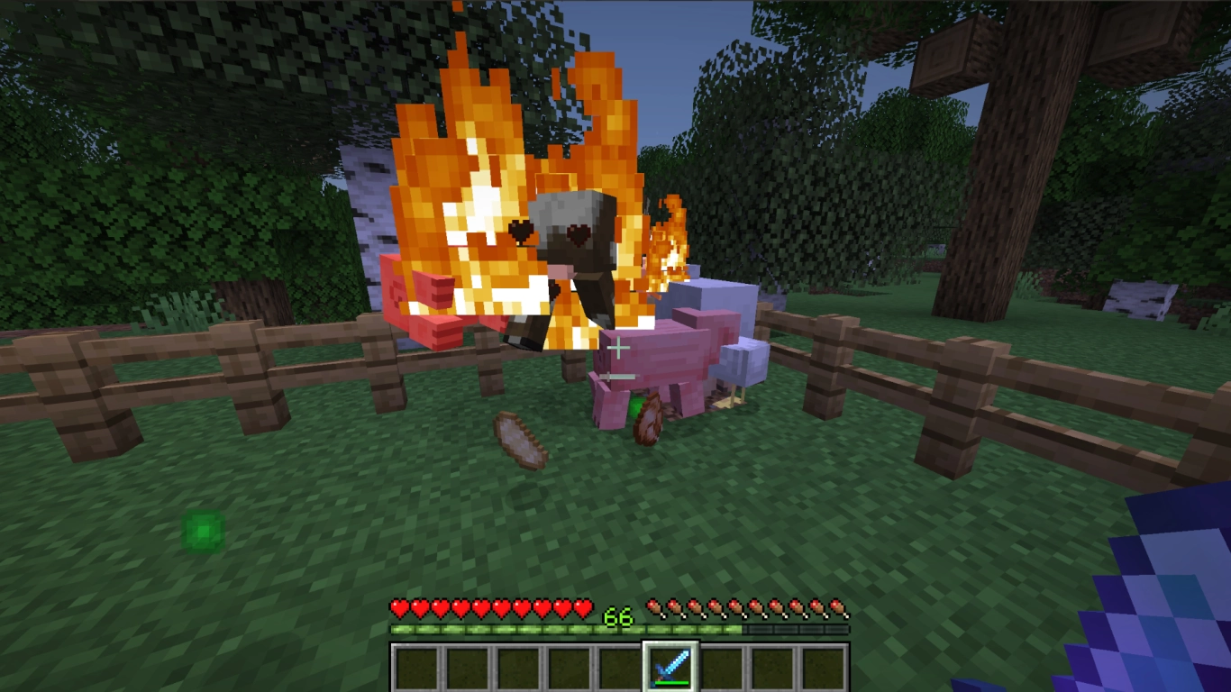 Minecraft Schwert-Verzauberung Verbrennung sorgt für Feuerschaden und gebratene Drops