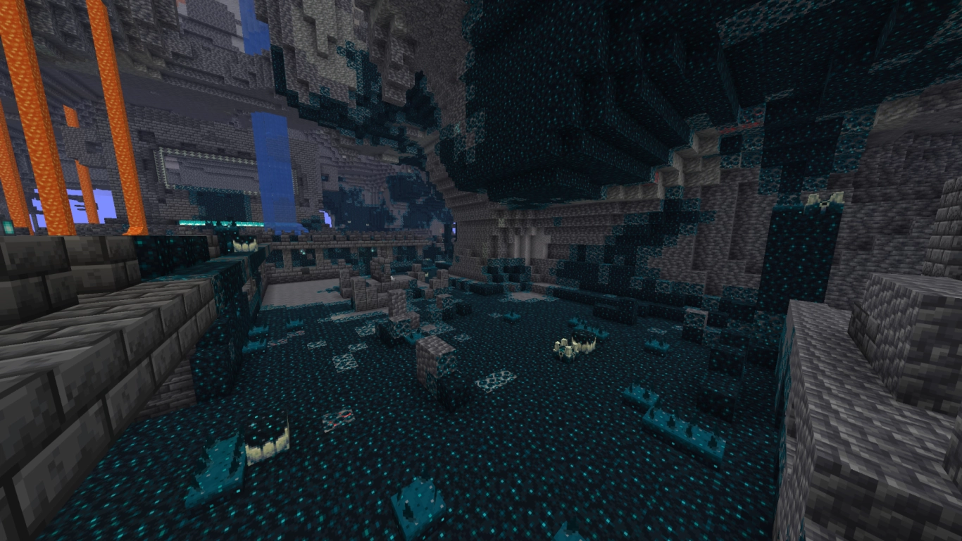 Minecraft sculk i biomet Det djupa mörkret med fara från Warden