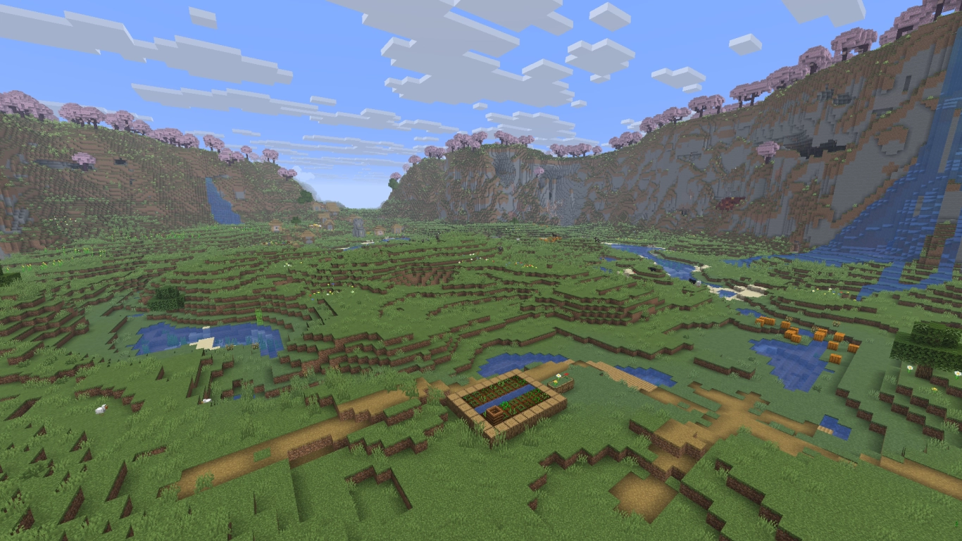Kirschblüten-Biom mit zwei Dörfern – Minecraft Seed 888880777356331877