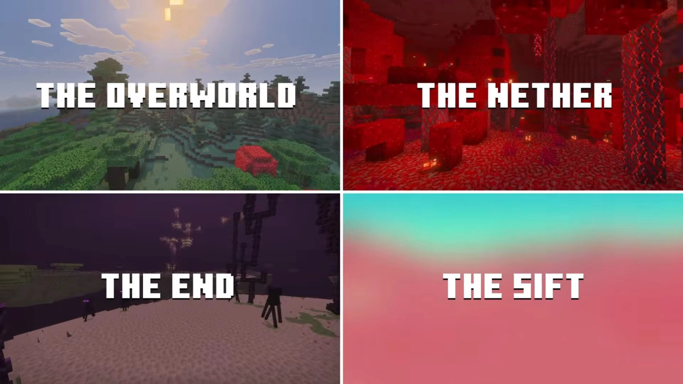 Teaser della dimensione Sift di Minecraft in colori pastello