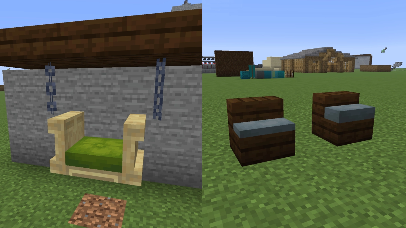 Individuelle Sitzmöglichkeiten mit Kissen, Treppen und Slabs in Minecraft