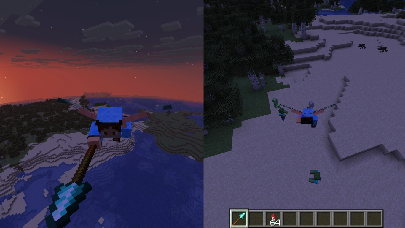 Minecraft włócznia – skalowanie obrażeń przez prędkość na koniu i z elytrą