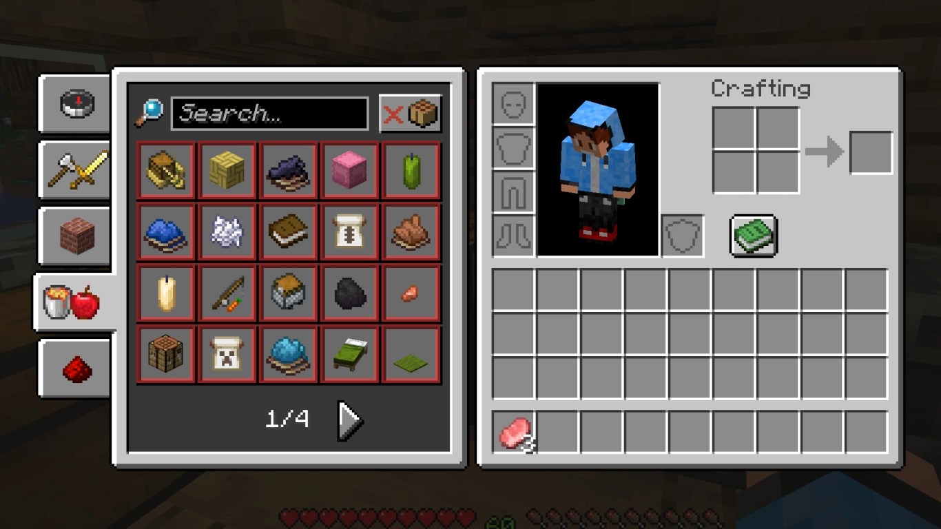 Minecraft oppskriftsbok med låste og begrensede oppskrifter