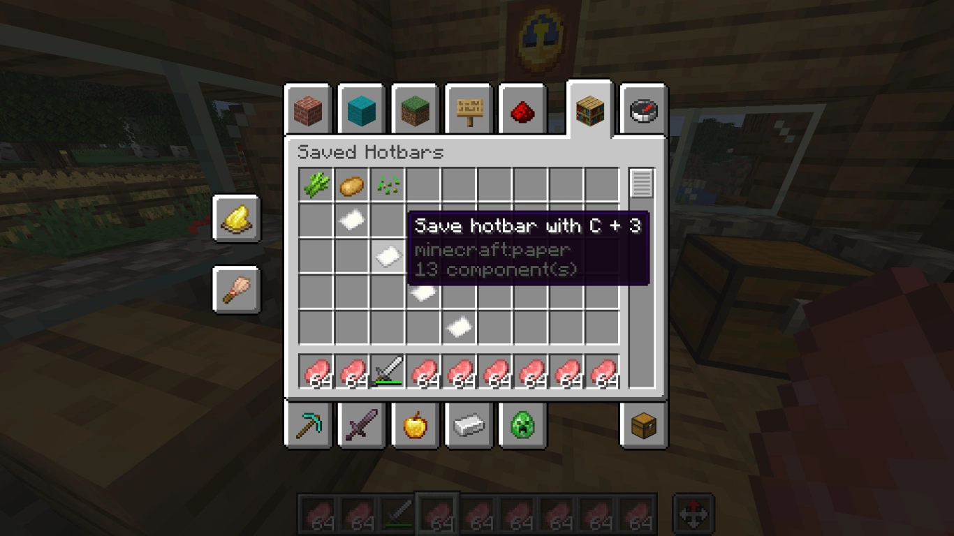 Minecraft save and load hotbars in Creative mode