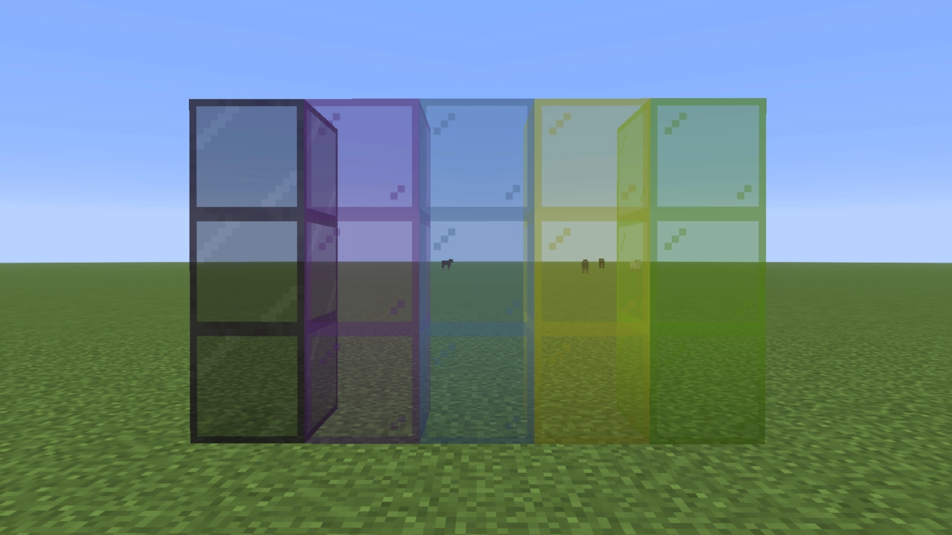 Minecraft przyciemniane i barwione szkło w różnych kolorach jako okna