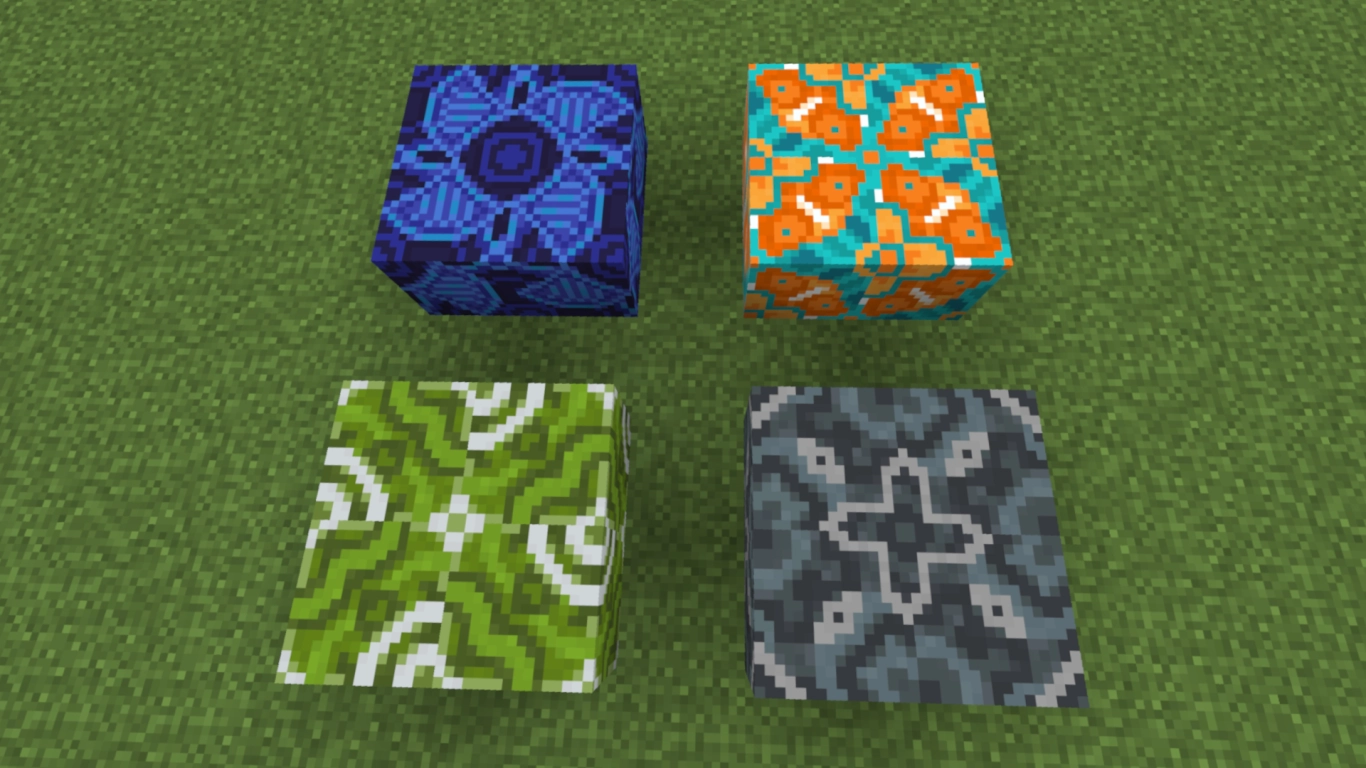 Minecraft glazurowana terakota z kolorowymi wzorami jako podłoga i ściana akcentowa