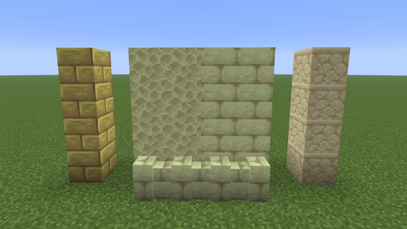 Minecraft cegły z kamienia Kresu w stonowanych odcieniach żółci z Kresu