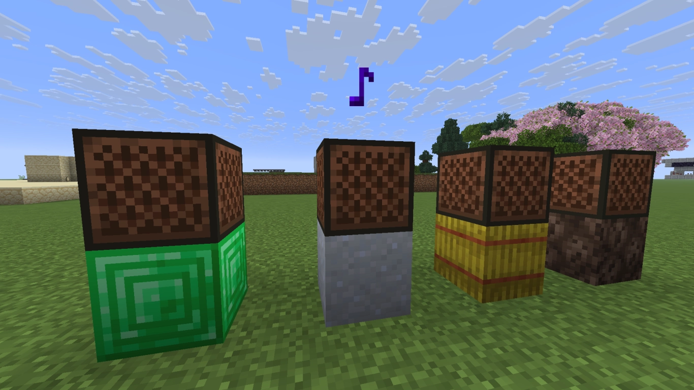 Minecraft notblock med instrument och redstone för musikskapande