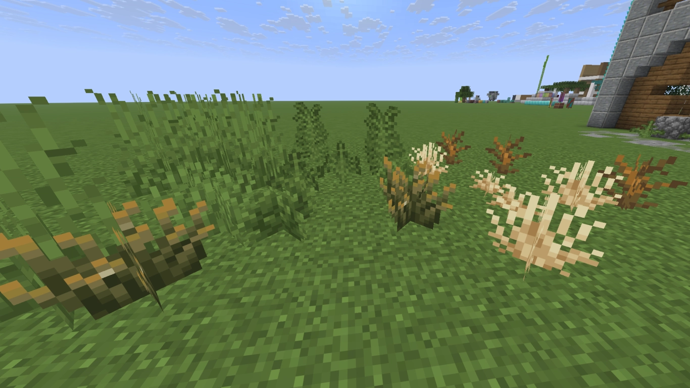 Gress, bregner og busker i Minecraft for naturlige dekordetaljer