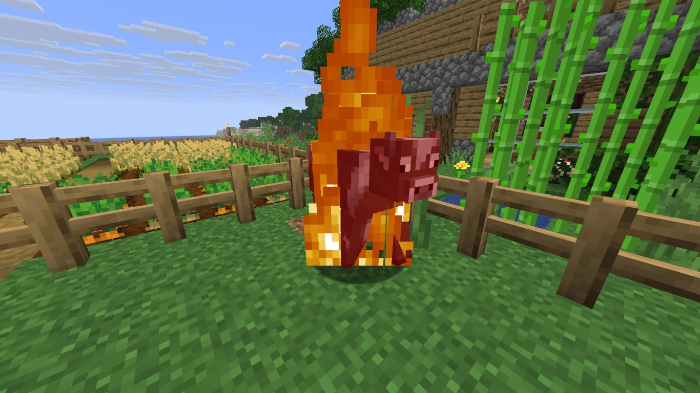 Direct gebraden vlees in Minecraft: Vuuraspect-betovering, vuur en lava benutten