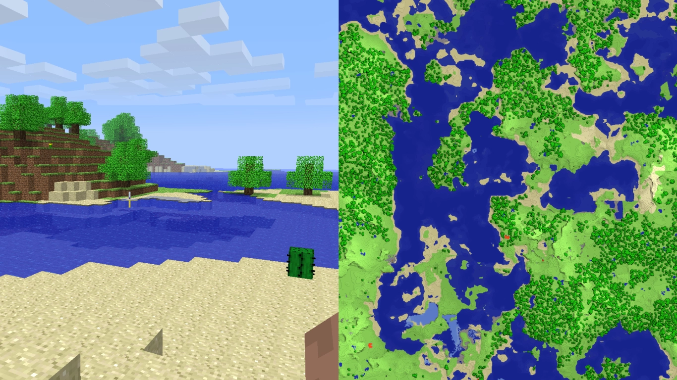 Minecraft Alpha: hierba de color neón, bosques y primeras montañas