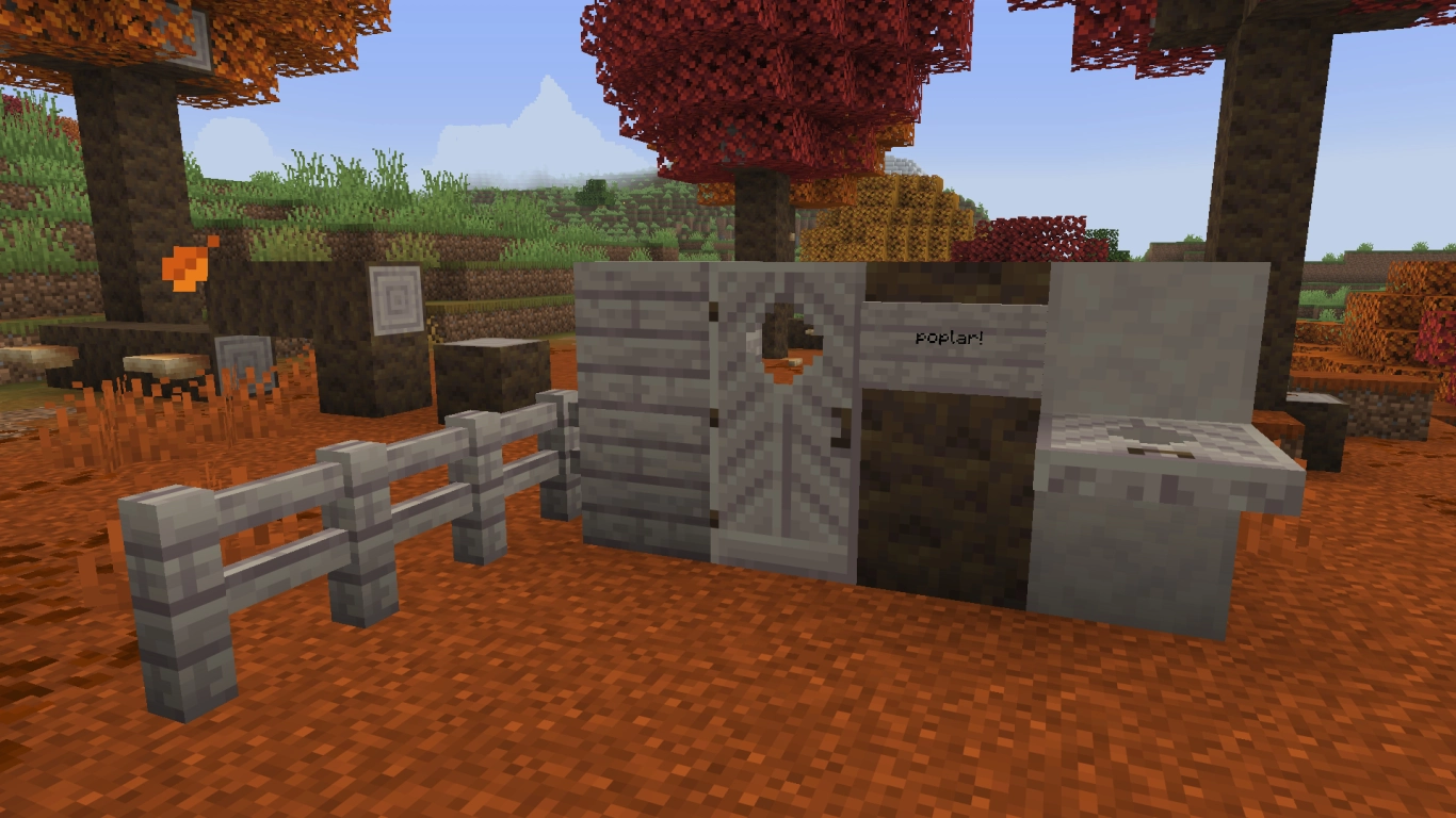 Árvores caídas com cogumelos arbóreos na floresta outonal de Minecraft