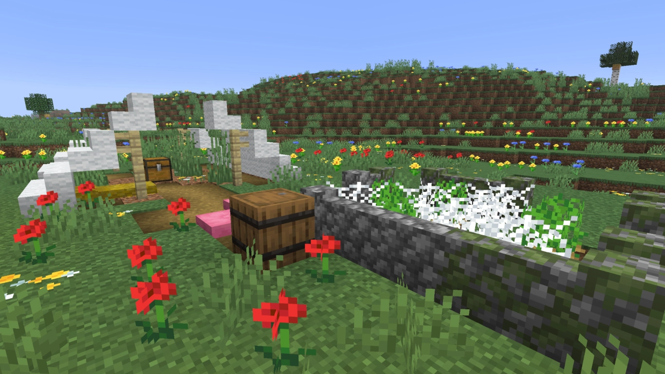 Acampamento abandonado em Minecraft com baús e loot