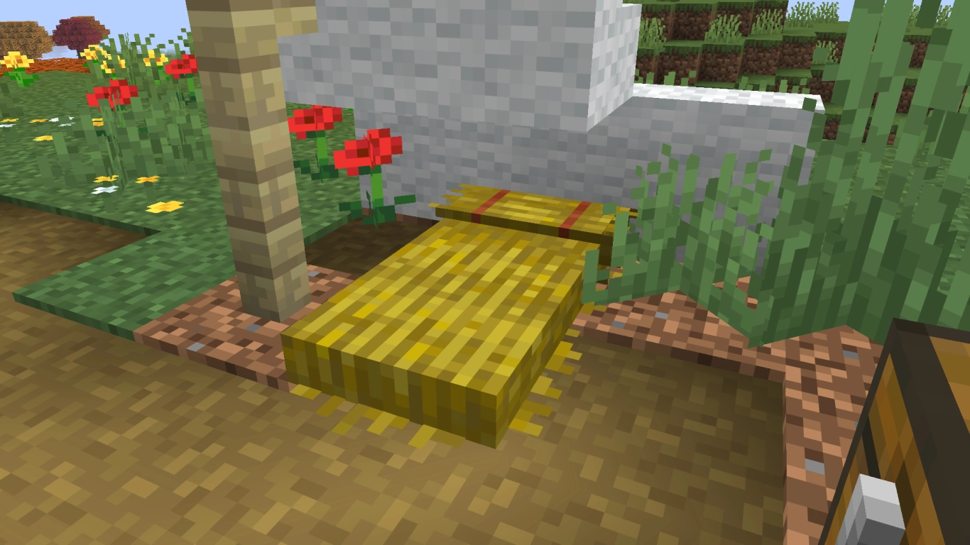 Cama de palha a funcionar como saco-cama no Minecraft sem alterar o ponto de renascimento