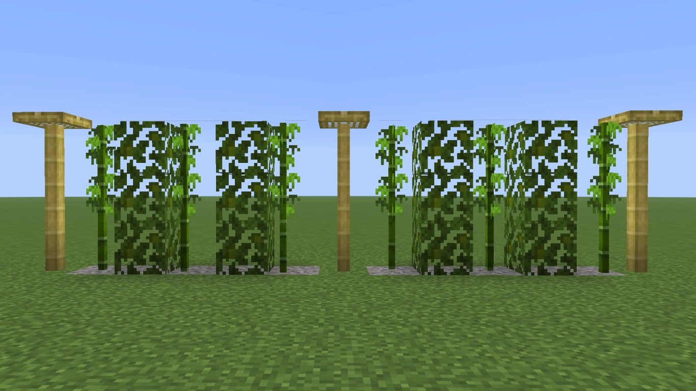 Minecraft Bambuszaun mit Dschungelblättern und Fäden zur Höhenbegrenzung