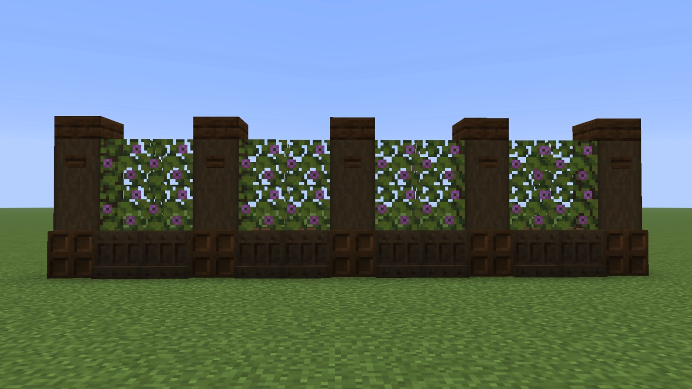 Minecraft blickdichte Hecke aus Azaleenlaub mit dunklem Eichenholz und Regalen