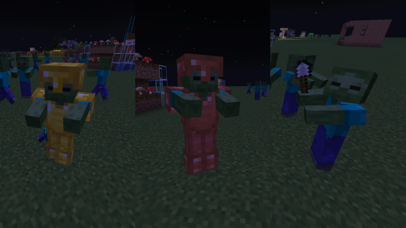 Echipament și arme pentru zombi în Minecraft, inclusiv armuri