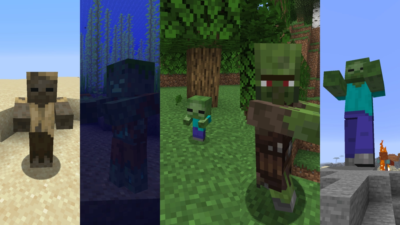 Variante de zombi în Minecraft: Husk-uri, Înecați, zombi-bebeluș și săteni-zombi