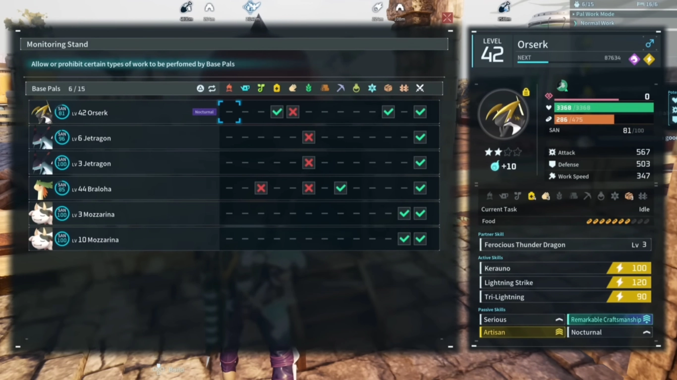 Tillsynsställning i Palworld för att fördela arbete i basen