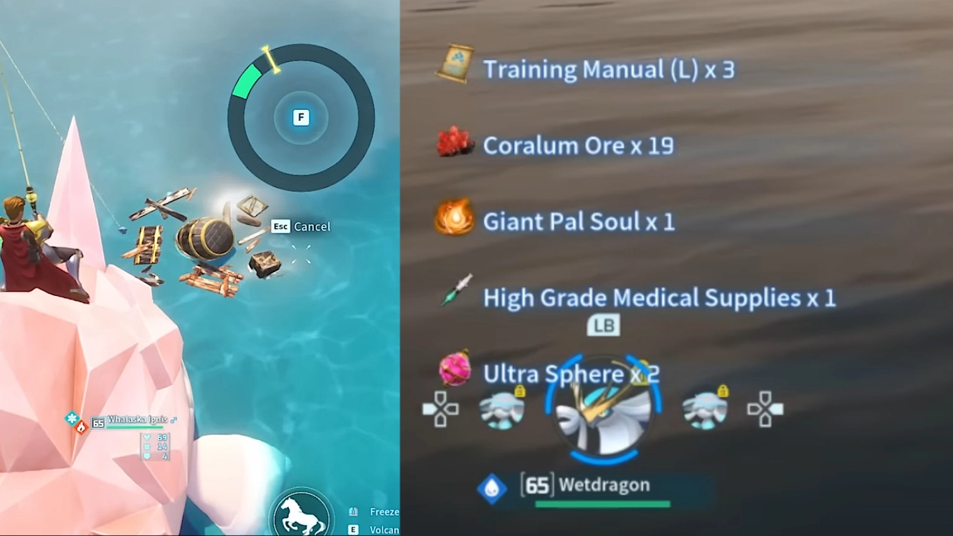 Wydobywanie skarbów na otwartym morzu w Palworld