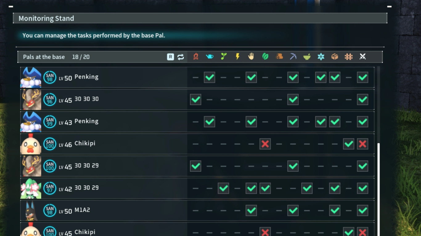 Manage Pals in the Palworld base and assign tasks