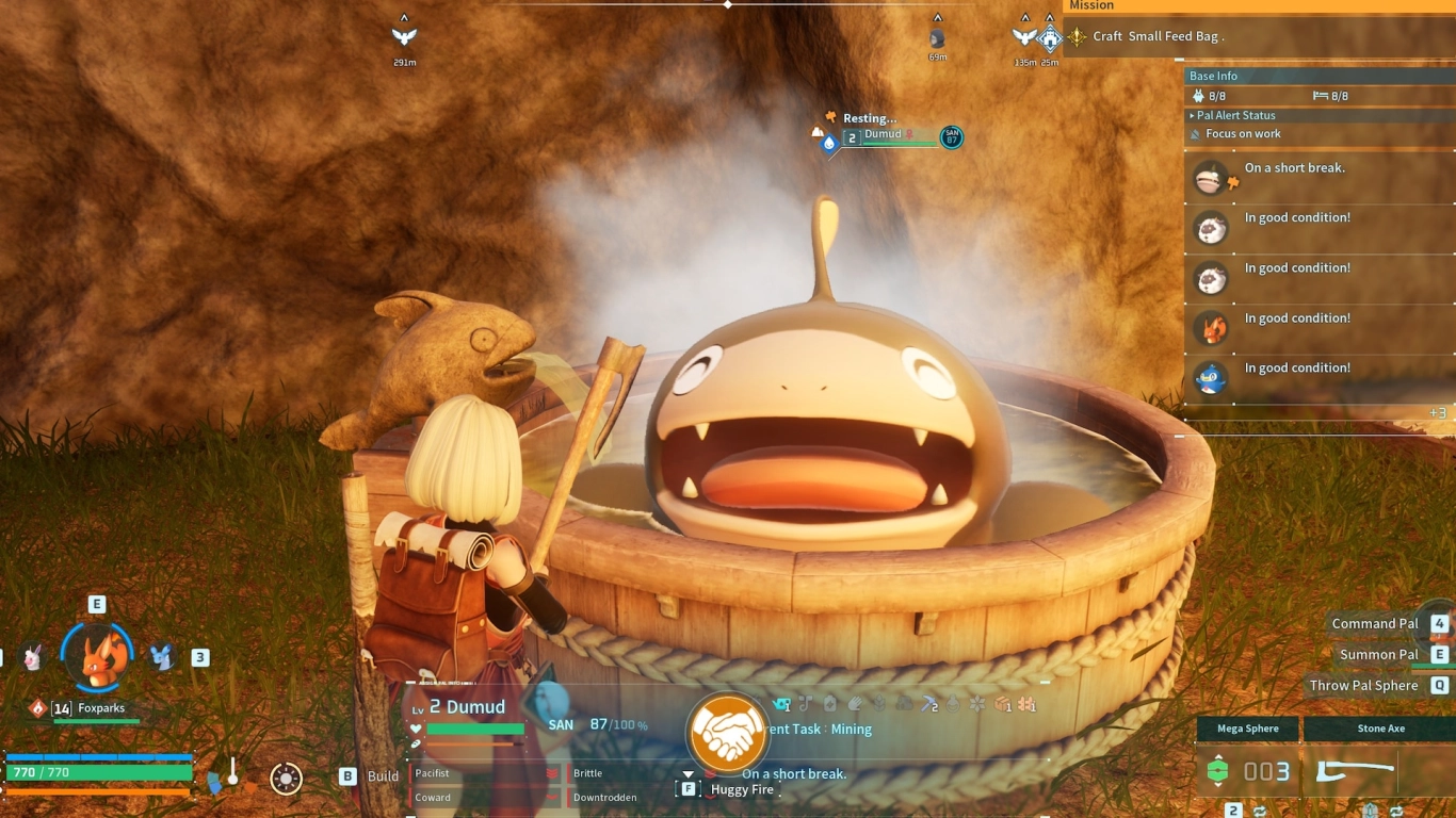 Palworld benessere dei Pal con letti mangiatoia e sorgenti termali