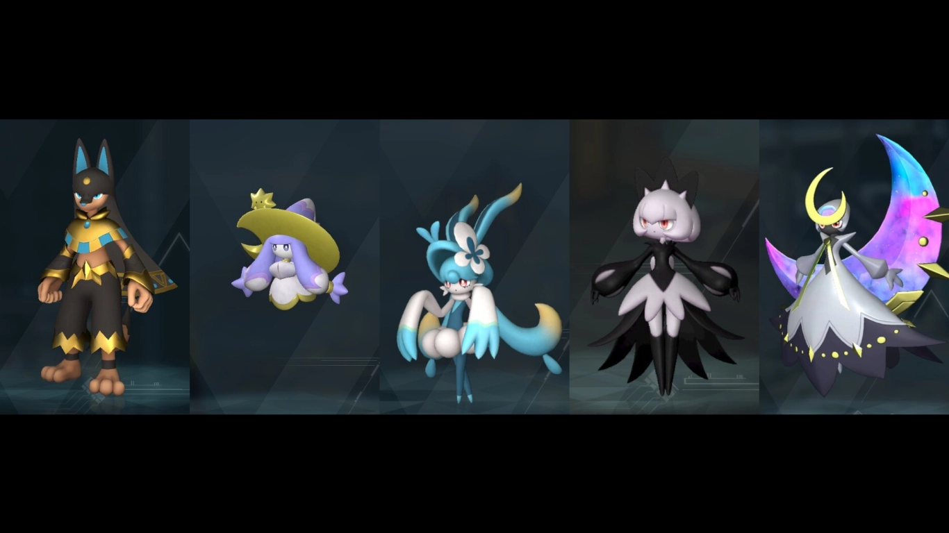 Palworldi käsitöö-Palid late game'is Anubis, Wistella, Lapure, Solenne ja Selyne