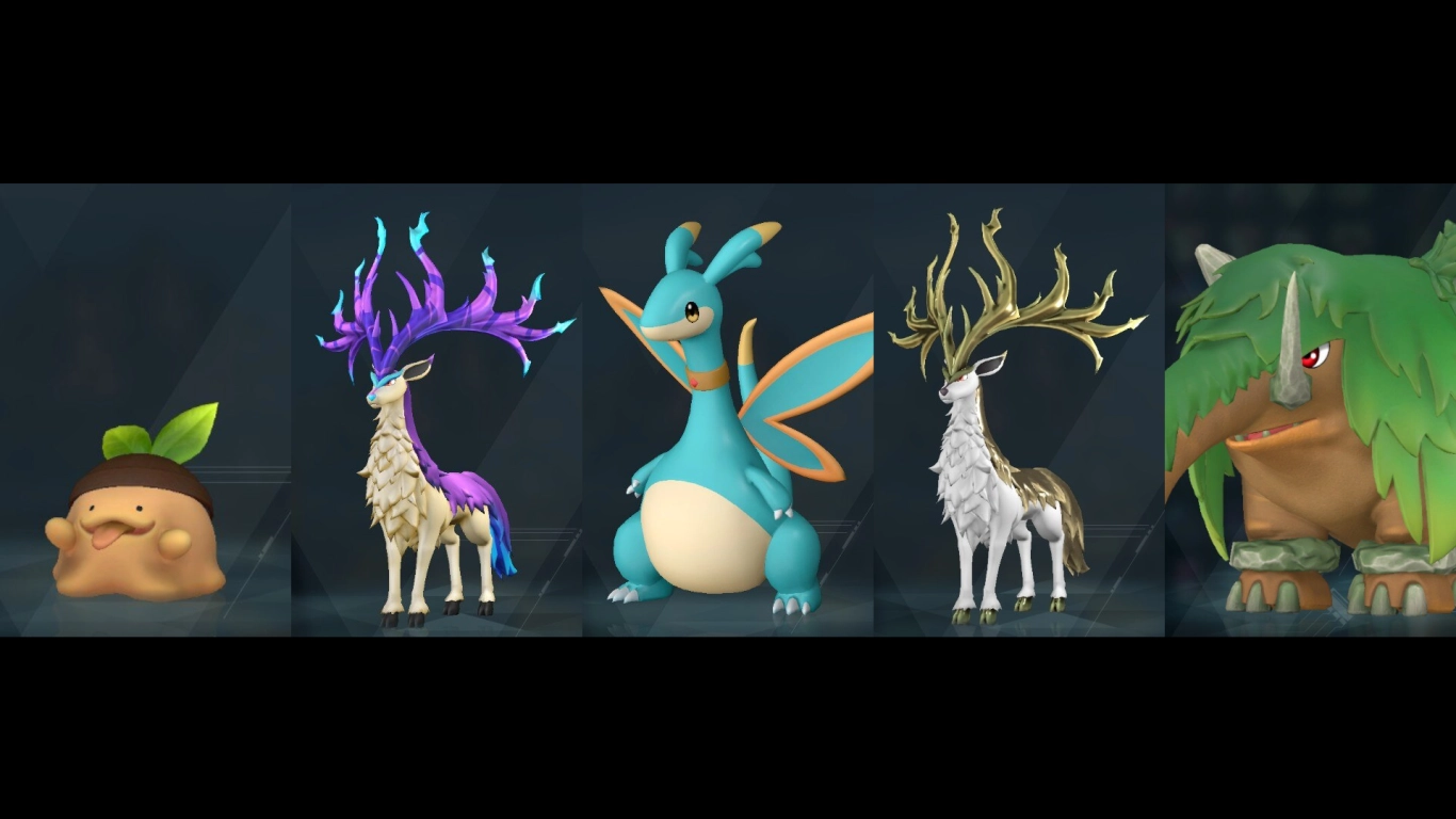 Pals lenhadores de Palworld no early game: Gumoss, Eikthyrdeer, Elphidran, Eikthyrdeer Terra e Mammorest