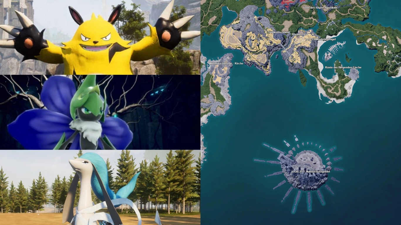 Palworld Wildlife Sanctuary 1 with Grizzbolt, Penking, and Azurobe