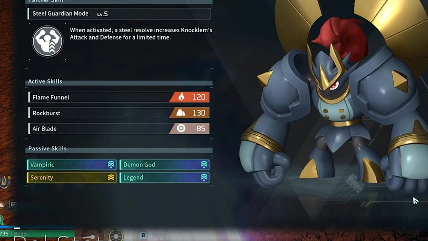 Strid i Palworld med passiva färdigheter för attack, försvar och element