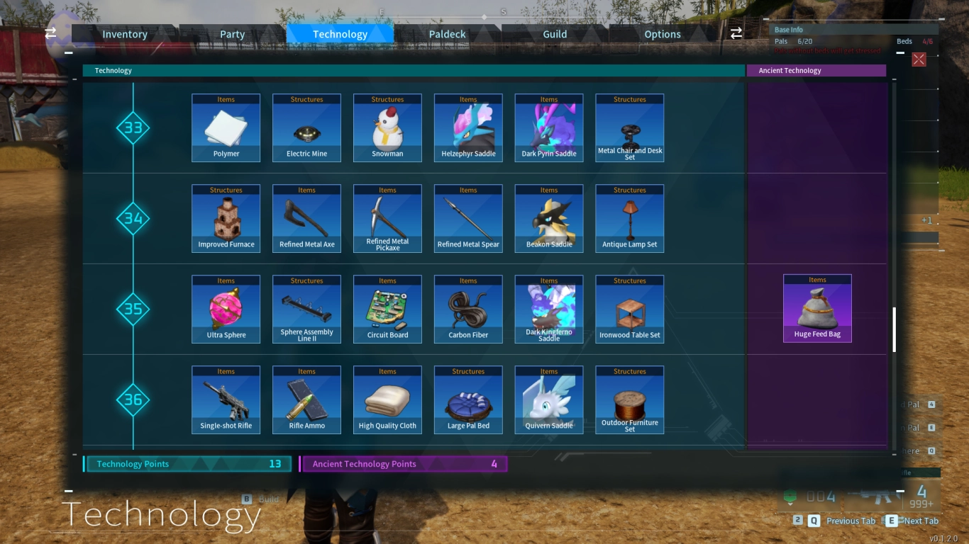 Palworld technologieboom, functies en spelvoortgang