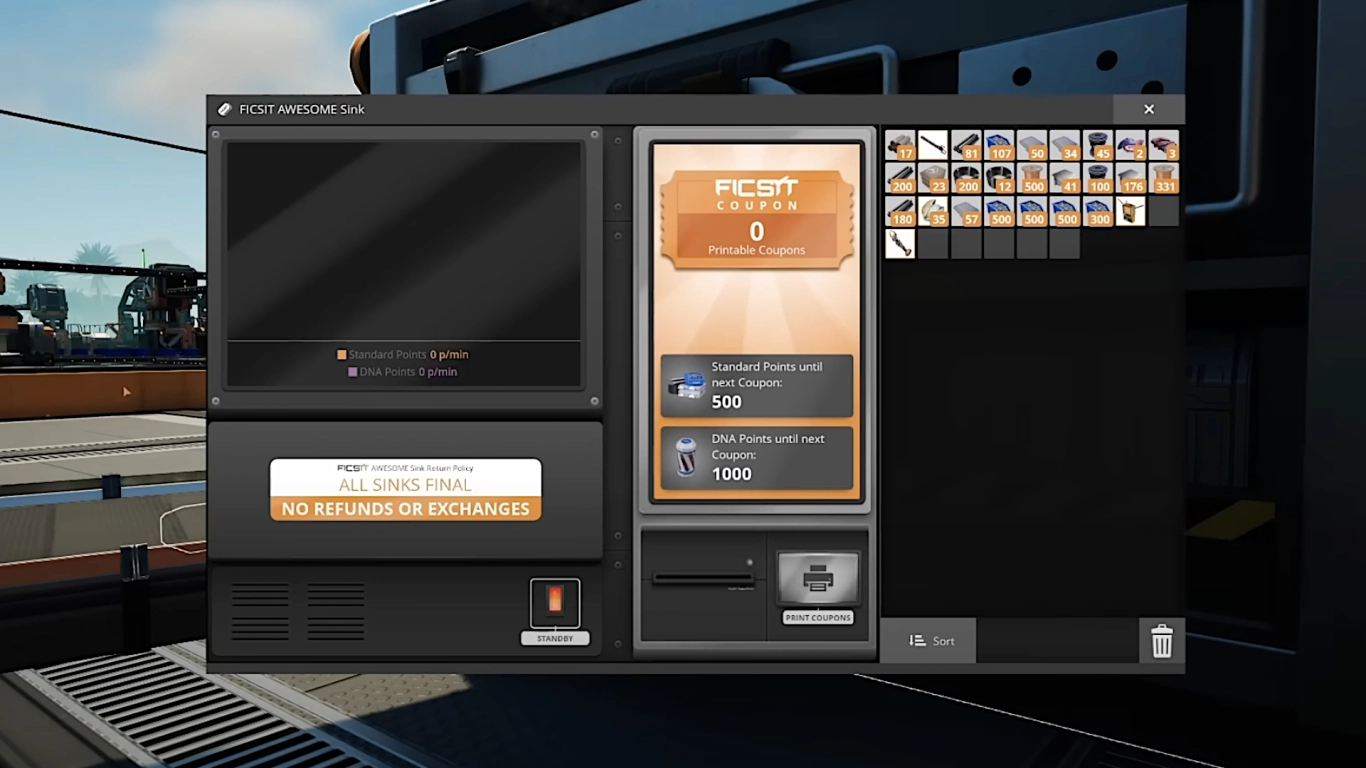 Meccaniche della AWESOME Sink: punti e FICSIT-Coupons in Satisfactory